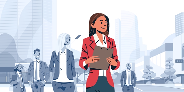 graphic of a businesswoman carrying a clipboard