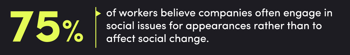 75% of workers believe companies take a stance on social issues for appearances