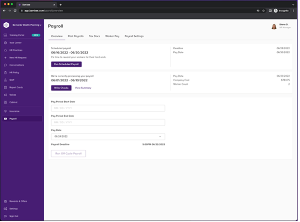 Bambee guided payroll screen