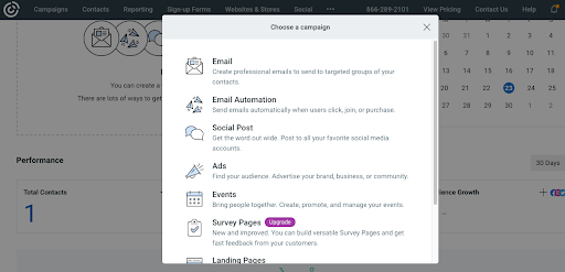 Constant Contact campaign types