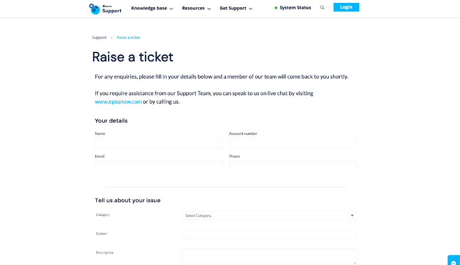 Epos Now support ticket