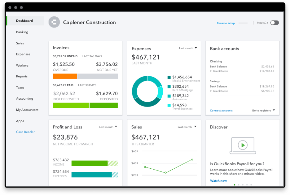 Quickbooks dashboard