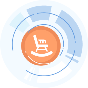 graphic of a rocking chair inside of an orange circle