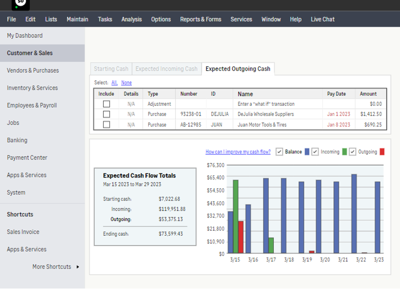 Sage 50 cash flow tools