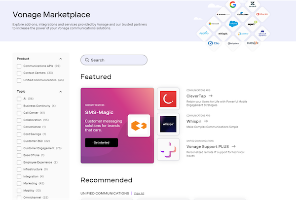 Vonage app marketplace