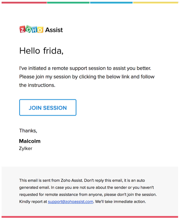 Zoho Assist invitations